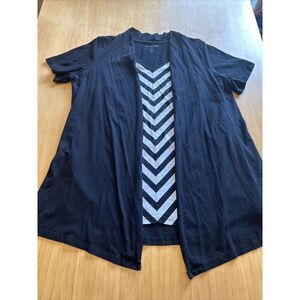 Woman Within‎ Tee Shirt Size L Short Sleeve V-Neck Mock Tank Tunic Black/white